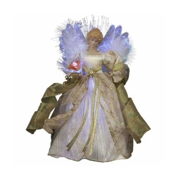 Kurt Adler Angel Fiber Optic Light Up Christmas Tree Topper NIB Ivory Gold - Picture 2 of 8